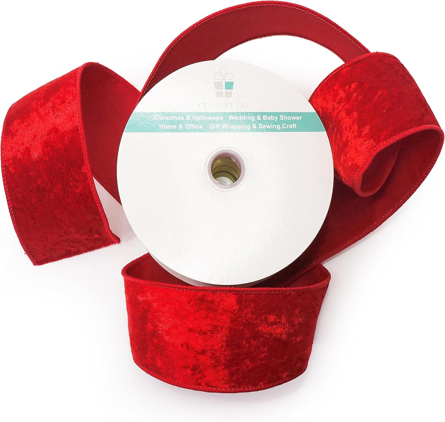 Red Velvet Ribbon 2.5 Inch x 10 Yards for Christmas Tree Topper Home Decoration Wreath Gift Wrapping DIY Craft