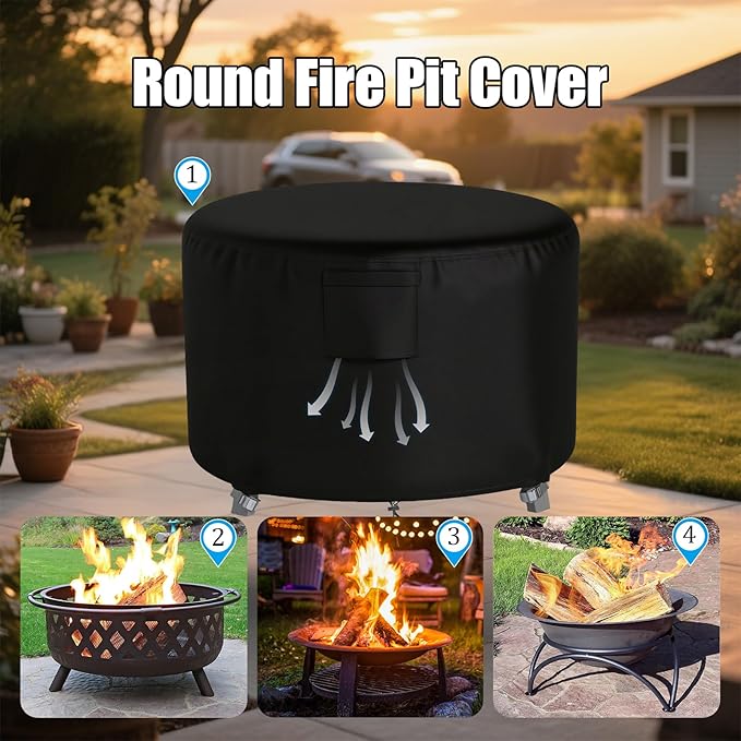 Chinchilla Heavy Duty 48 Inch Round Fire Pit Cover - 100% Waterproof & Weatherproof, Durable All-Season Protection for 45/46/47/48 Inch Propane Fire Pits and Tables