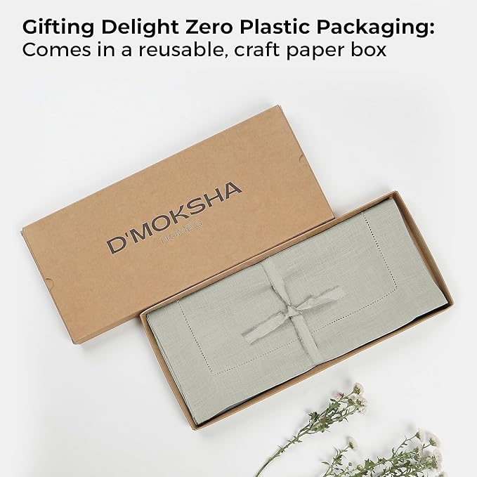 D'Moksha Homes Linen Silver Grey Table Runner 60 Inches - Classic Hemstitch, 100% Pure Linen Coffee Table Runner 14 x 60 Inch Ideal for Dresser Tables - Spring, Easter