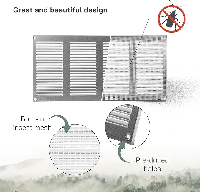 Vent Systems 16" x 8" Inch (Overall Dimensions) Pack of 3 - Galvanized - Air Vent Cover Metal Air Return Grill with Built-in Pest Guard Screen HVAC Vent Duct Cover for Home Improvement