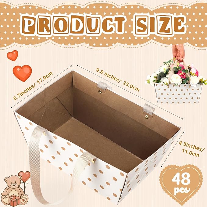Pinkunn 48 Pcs Christmas Basket for Gifts Empty DIY Bulk Party Gift Basket Kit with Handles Market Trays for Packages Wrapping Wedding Party Anniversary Display(White,Polka Dots)