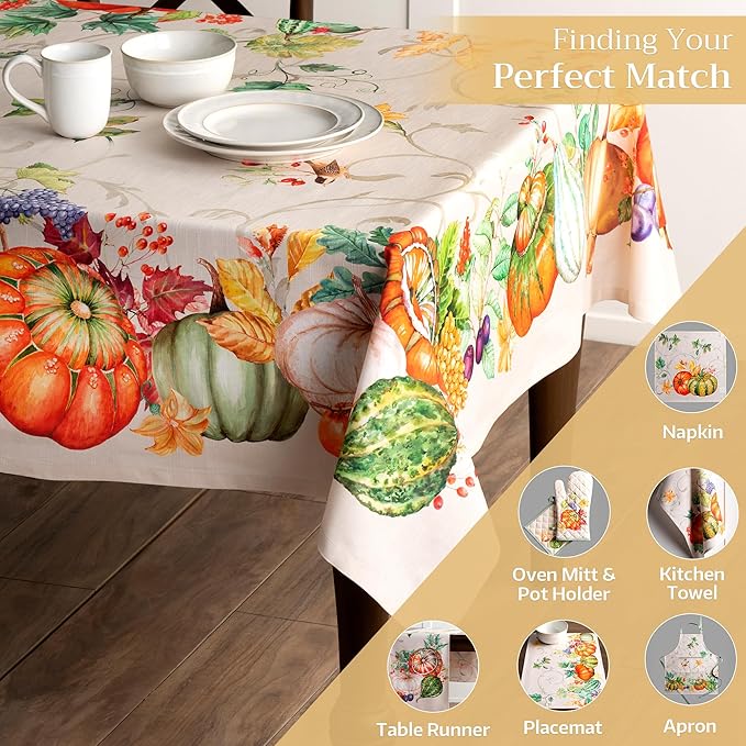 Maison d' Hermine Table Cloth Square Table 100% Cotton 54 x 54 Inches Fall Tablecloth Reusable Everyday Use for Thanksgiving Christmas Decorations Dining Farmhouse Party (Lumina)