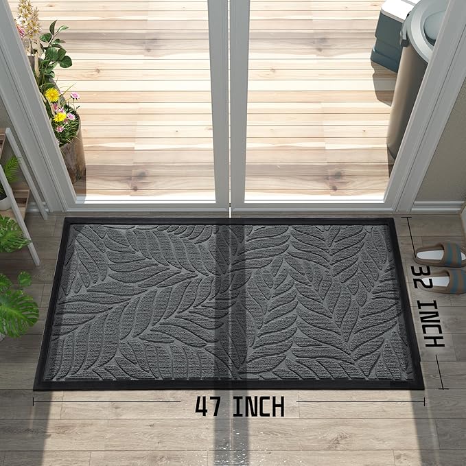 Yimobra 47x32 Large Door Mat Outdoor Indoor, All-Season Waterproof Door Mat Outside Entrance, All-Weather Non-Slip Outside Doormat for Garage Patio Entryway, Grey