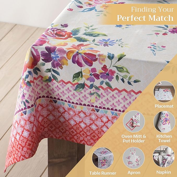 Maison d' Hermine Table Cloth Rectangle Table 100% Cotton 70 x 120 Inches Tablecloth Reusable Decorative for Dining Room, Farmhouse, Home, Party, Festive & Wedding Spring Summer - Rose Garden