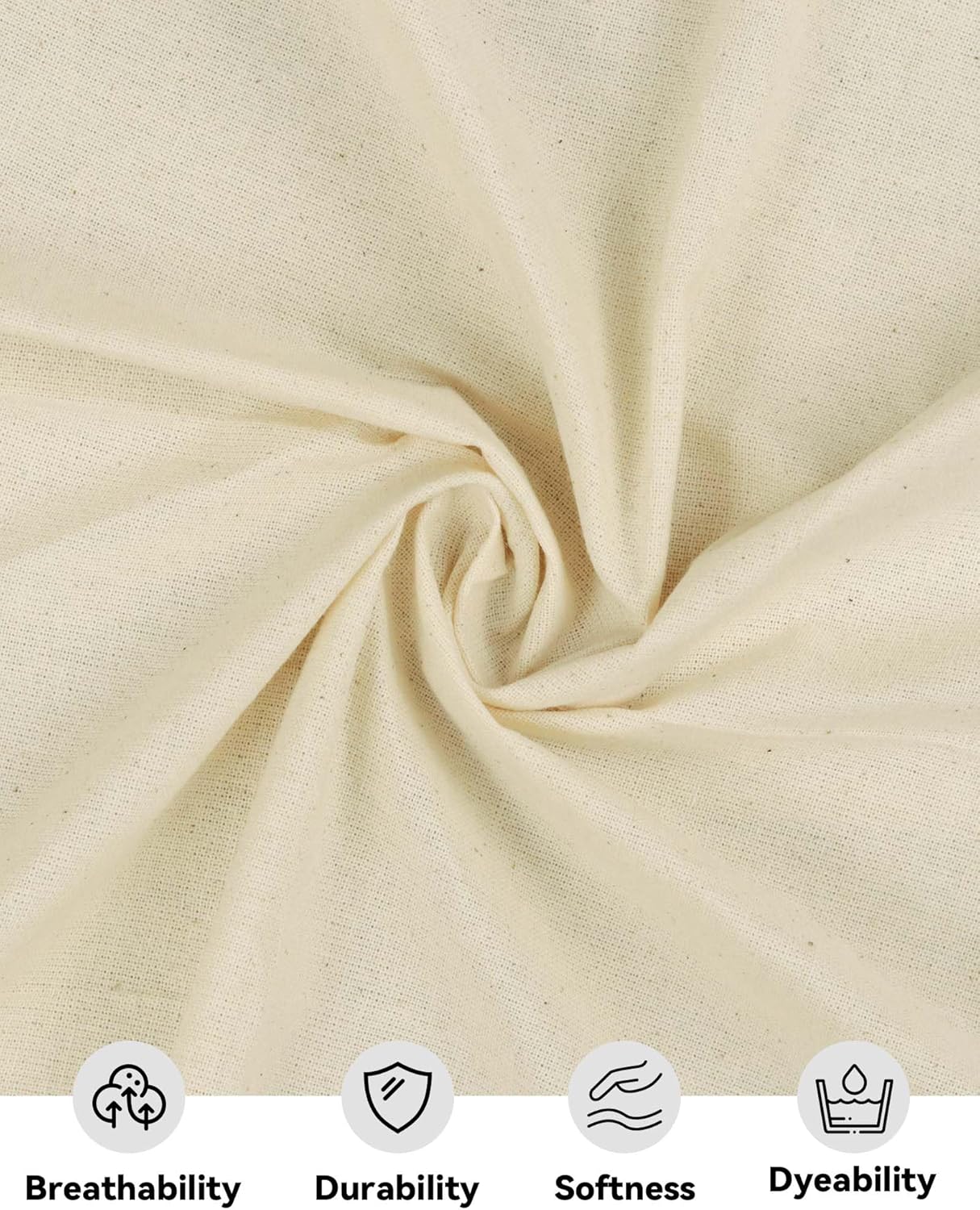 HOTGODEN Light Weight 100% Cotton Muslin Fabric: 63 inch x 2,5,10 Yards Unbleached Muslin Linen Fabric Material for Sewing Material Apparel Cloth