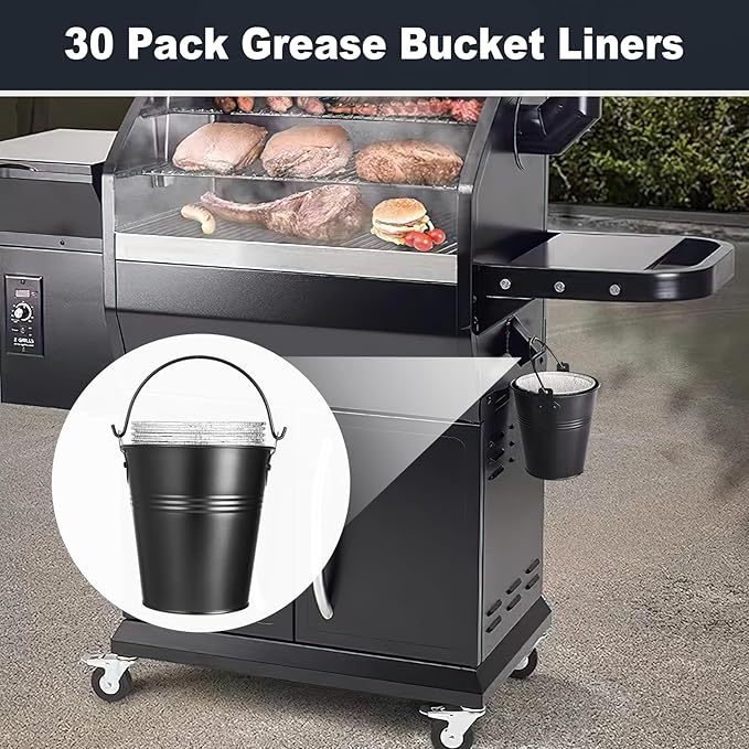 30 Pack BAC407 Grease Bucket Liner for Traeger Grills,Drip Liner Drip Pan for HDW152 Grease Bucket Traeger Pro Series 575/780, 20/22/34, Ironwood 650/885 Grills,Pit Boss Pellet Grill Smoker