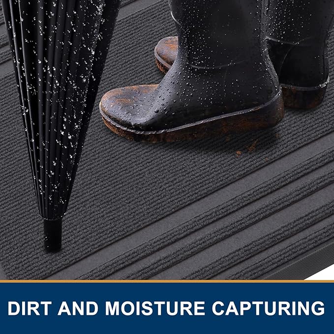 Buganda Front Door Mat Indoor Outdoor Entrance, Non-Slip Natural Rubber Doormats, Easy Clean, Low Profile, Dirt Trapper Entryway Floor Mats for Outside, Garages and Patios, 36x24, Light Grey