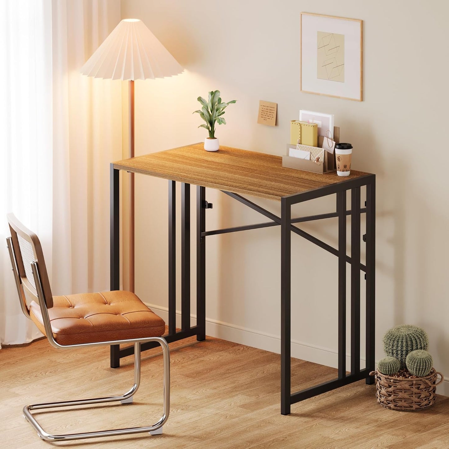 Narrow Folding Computer Desk 35 inch, Writing Gaming Computer Camping Desk, Espresso