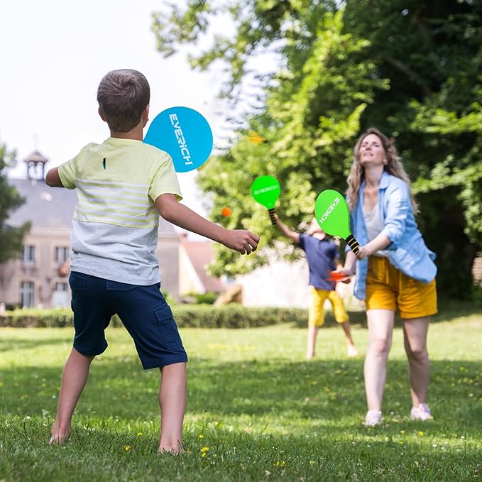EVERICH TOY Paddle Ball Set – Indoor & Outdoor Racket Game for Kids, Teens, and Adults, Badminton & Camping Games Essentials, Fun for Beach, Yard, and Lawn Play All Year Round