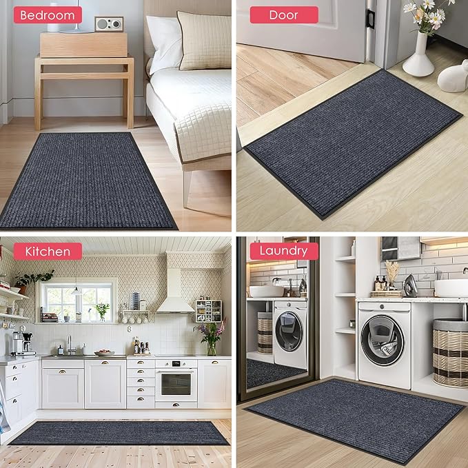 Kuyal Front Door Mat, 2'x6' Indoor Outdoor Entrance Mat, Commercial Floor Mats Inside Outside Entrance, Heavy Duty Durable Welcome Mats, Rubber Backing Non Slip Outdoor Mats for Entryway,Dark Gray