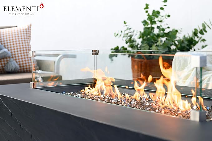 All Fire Table Pit Wind Screens and Stainless Steel Buner Lid from ELEMENTI | ELEMENTI Plus and MODENO (Wind Screens, Rectangular 40.4" × 15.2" WS - 021)