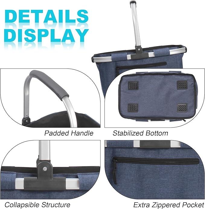Picnic Basket, SIYUAN Shopping Basket with Handle 22L Collapsible Grocery Basket Portable Folding Basket for Marketing Reuasble, Blue