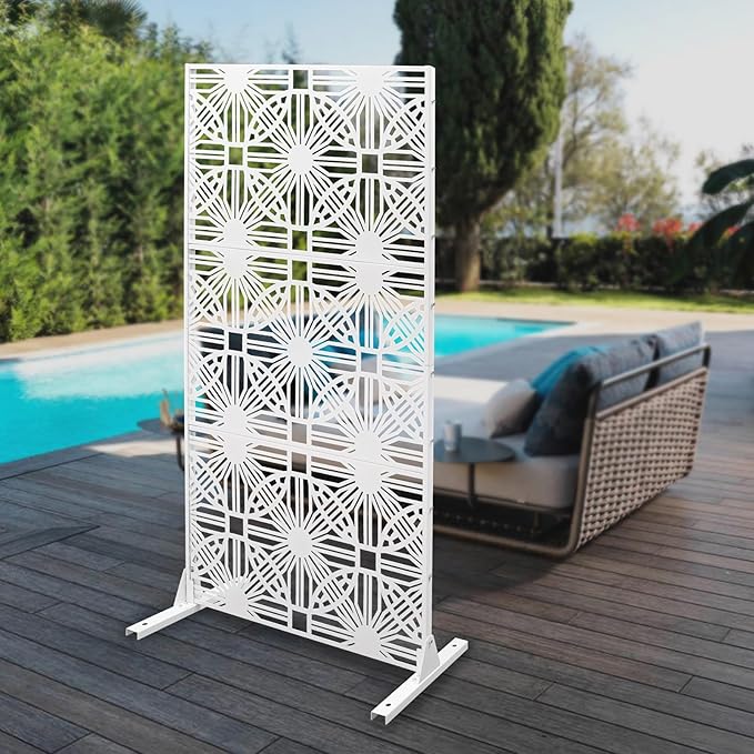 Outdoor Privacy Screen Freestanding, 36" W x 71.5" H Outdoor Decorative Screen Backyard Privacy Fence for Patio Garden Balcony Porch, White Lattice Panels