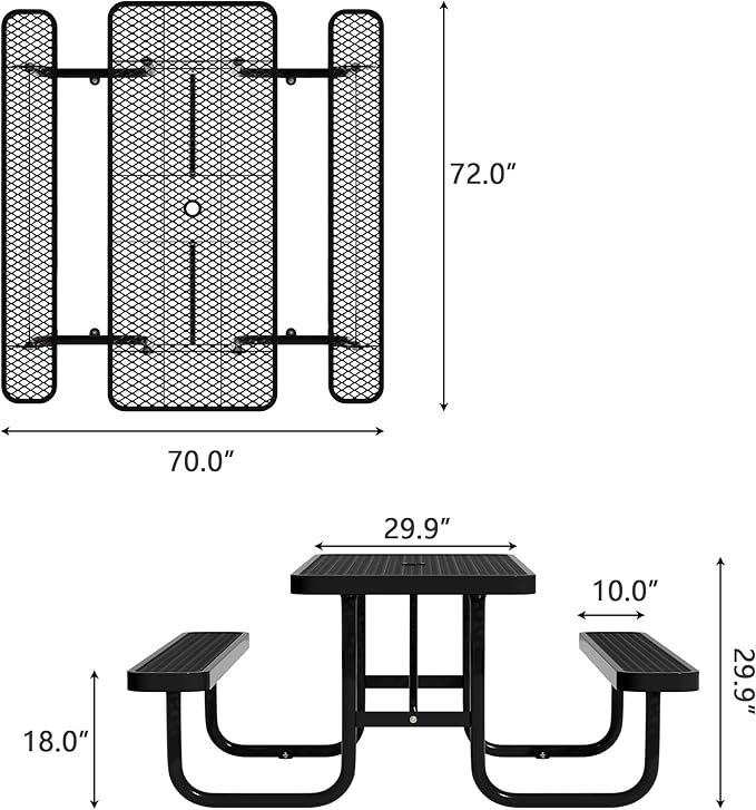 6 FT Metal Picnic Tables for Outside, Outdoor Coated Steel Heavy Duty Commercial Picnic Table with Benches, Patio Table Rectangular Furniture Set for Garden, Lawn, Shops, Parks