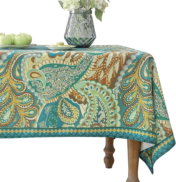 Designer Green Table Cloth Rectangle Table,Vintage Linen Wrinkle Resistant Durable Froal Tablecloth,Decor Table Cover for Home Farmhouse Thanksgiving Living Room Dining 55" × 79"-Milen