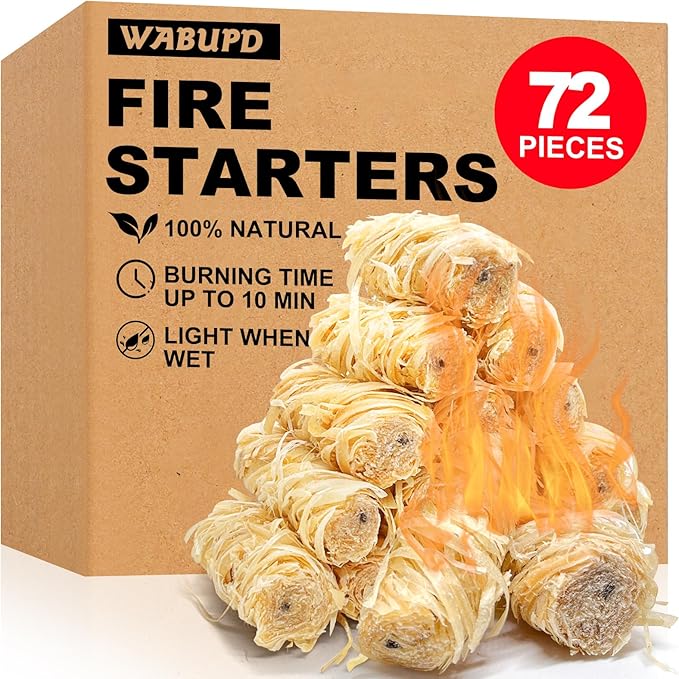 72 Pcs Fire Starter - Natural Fire Starters for Fireplace, Pellet Stove, BBQ, Pizza Oven, Fire Pit &Chimney, Fire Starters for Grill, Charcoal Starter