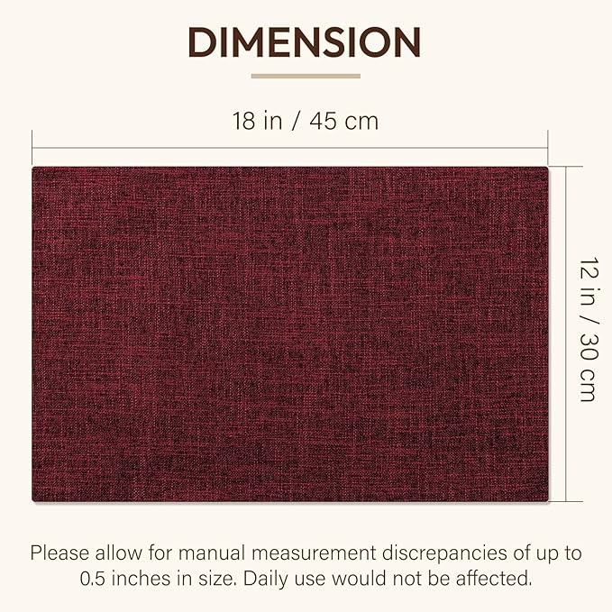 Blue Forest Placemats Set of 4, Dual-Layered Thickened Faux Linen Cloth Place Mats Heat Resistant Machine Washable Wrinkle Free Table Mats Indoor/Outdoor (Red)