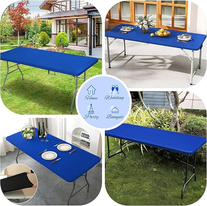 10 Pack Stretch Fabric Table Top Cap Cover, fits 6Ft Tables, Spandex Table Covers Washable Elastic Universal Rectangle Tablecloth Protector for Outdoor Party Picnic Wedding, Royal Blue, 30" W x 72" L