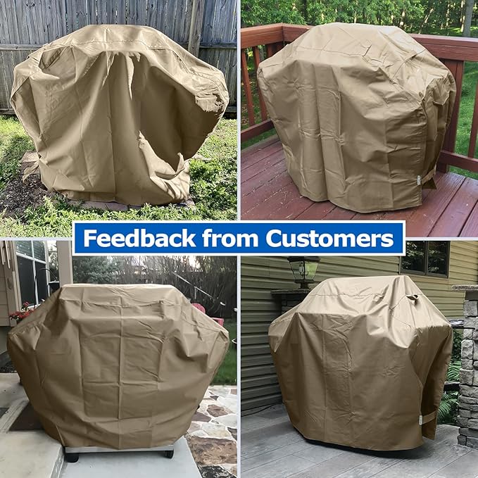 SunPatio Grill Cover 55 Inch for Outdoor Grill, Heavy Duty BBQ Cover with Waterproof Sealed Seam, FadeStop Material, All Weather Resistant Compatible for Weber CharBroil Nexgrill and More, Taupe