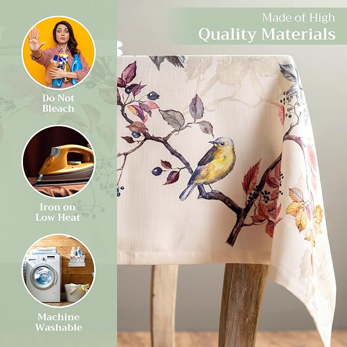 Maison d' Hermine Table Cloth Rectangle Table 100% Cotton 54 x 72 Inches Fall Tablecloth Reusable Everyday Use for Thanksgiving Christmas Decorations Dining Farmhouse Party (Equinoxe - Beige)