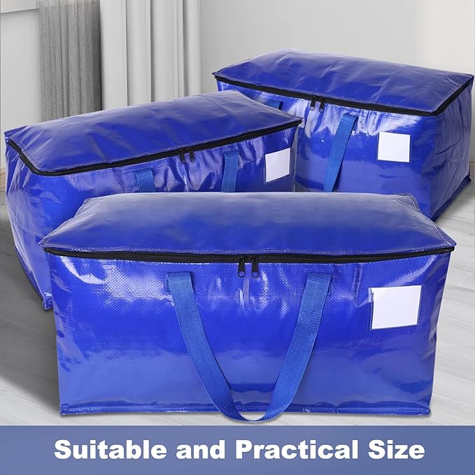 StorageRight Heavy Duty Moving Boxes-Moving Bags with Zipper, Reinforced Handles and Tag Pocket-Collapsible Moving Supplies-Totes for Storage Great for moving, Storage and Travel 93L(Blue-8 Pack)