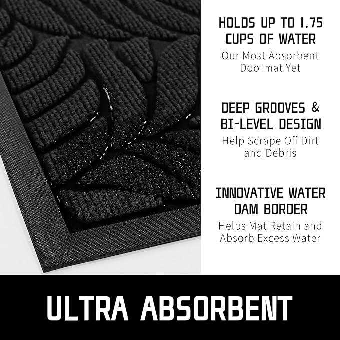 Yimobra 47x24 Large Door Mat Outdoor Indoor, All-Season Waterproof Door Mat Outside Entrance, All-Weather Non-Slip Outside Doormat for Garage Patio Entryway, Black