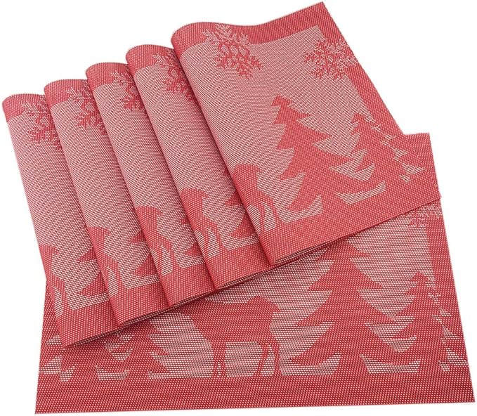 Gugrida Christmas Holiday Placemat 12”x18”, Set of 6, Christmas Table Decor, Holiday Tapestry placemat Woven, Red Tree