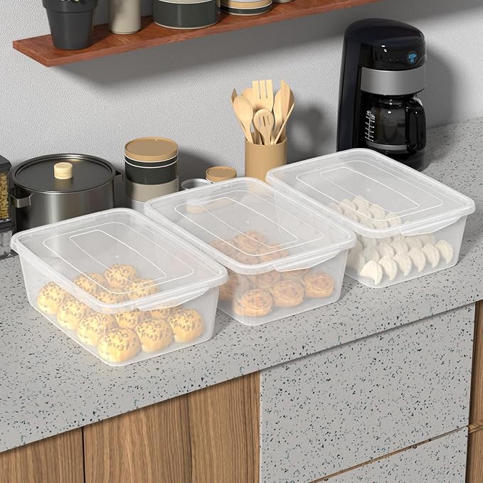 14 Quart Plastic Storage Box, Clear Dough Rising Box with Lid, Pizza Dough Proofing Containers, 4 Packs
