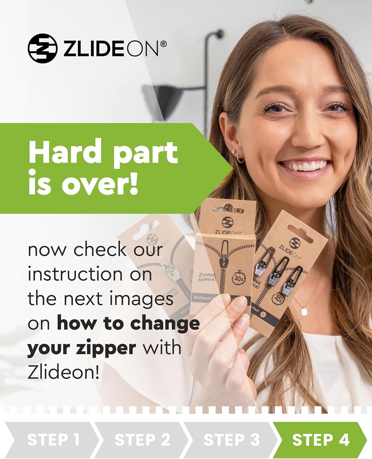 ZlideOn Zipper Pull Replacement - Black, Multipack (4 Pieces) - Instant Zipper Replacement Slider for Plastic Zippers