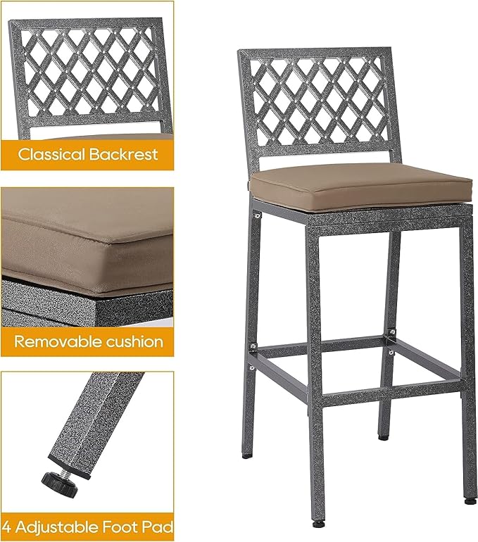 Outdoor Patio Bar Set, Bar Height Patio Dining Set, Weather-Resistant Bistro Counter Pub Set with Cushions & Slatted Tabletop for Backyard