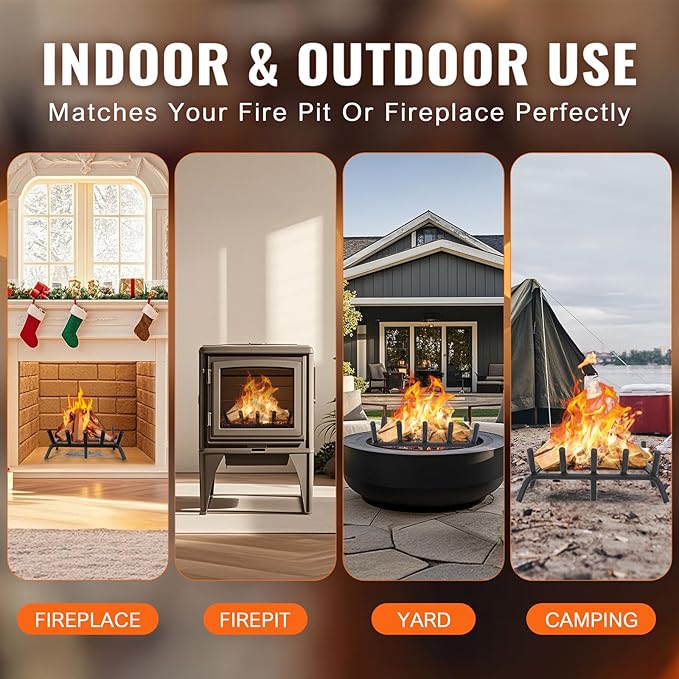 Fireplace Grate 17 inch - Fireplace Log Grates Heavy Duty Solid Round Steel | Log Grate for Fireplace No Assembly Required, Burning Wood Stove Grate for Indoor Chimney Hearth, Outdoor Camping