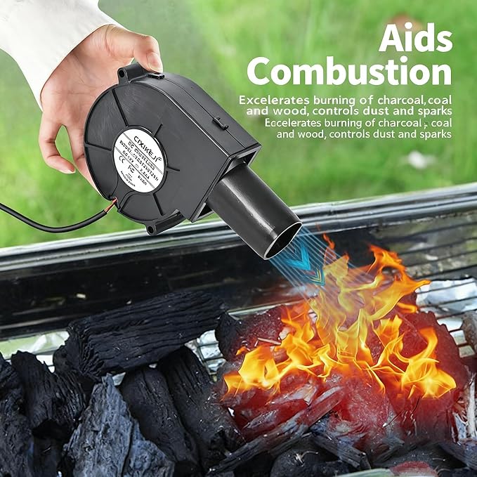 Martians BBQ Blower Fan - 97mm x 33mm - 12V with 110V – 240V AC Plug Variable Speed Controller for Outdoor Grilling, Camping Cooking Charcoal Starter – Efficient Fire Bellowing Tool
