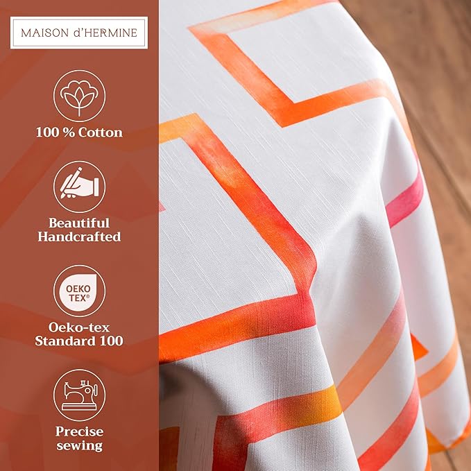 Maison d' Hermine Table Cloth Round Table 100% Cotton 69 Inches Tablecloth Reusable Decorative Everyday Use for Dining Room, Farmhouse, Home, Party, Festive & Wedding Spring Summer - Summer Maze