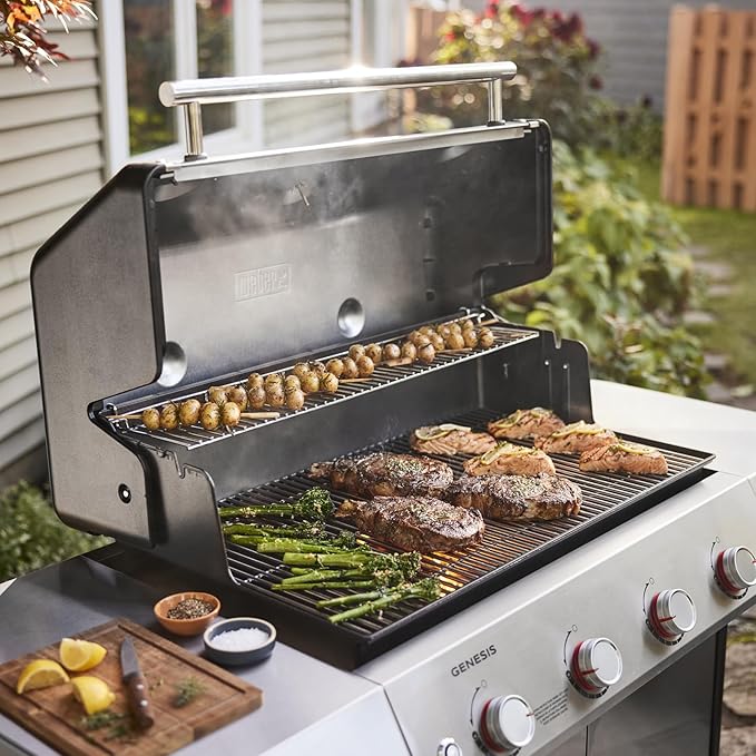 Weber Genesis S-415 Natural Gas Grill for Outdoor Grilling, 4 Burners, Stainless Steel