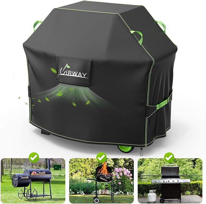 UIRWAY Gas Grill Cover 58 Inch, Waterproof, UV & Fade Resistant BBQ Grill Cover for Outdoor, Barbecue Cover with Reflective Strip and Air Vent for Weber, Dyna-glo, Char-Broil, Nexgrill, etc. Black