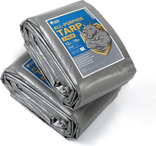 GUARD SHIELD Tarps Heavy Duty Waterproof 12x16 Feet Silver/Black Poly Tarp Cover Outdoor Thick UV Resistant Tarpaulin with Grommets 10mil (2-Pack)