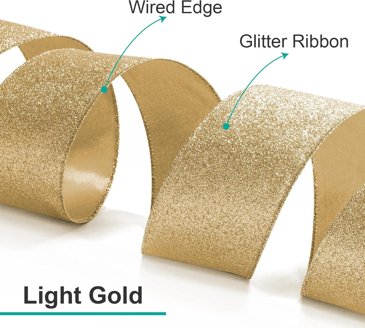 CT CRAFT LLC Glitter Wired Ribbon 4" x 10 Yards Light Gold for Christmas Home Decor Bow Gift Wrapping DIY Crafts Wreath