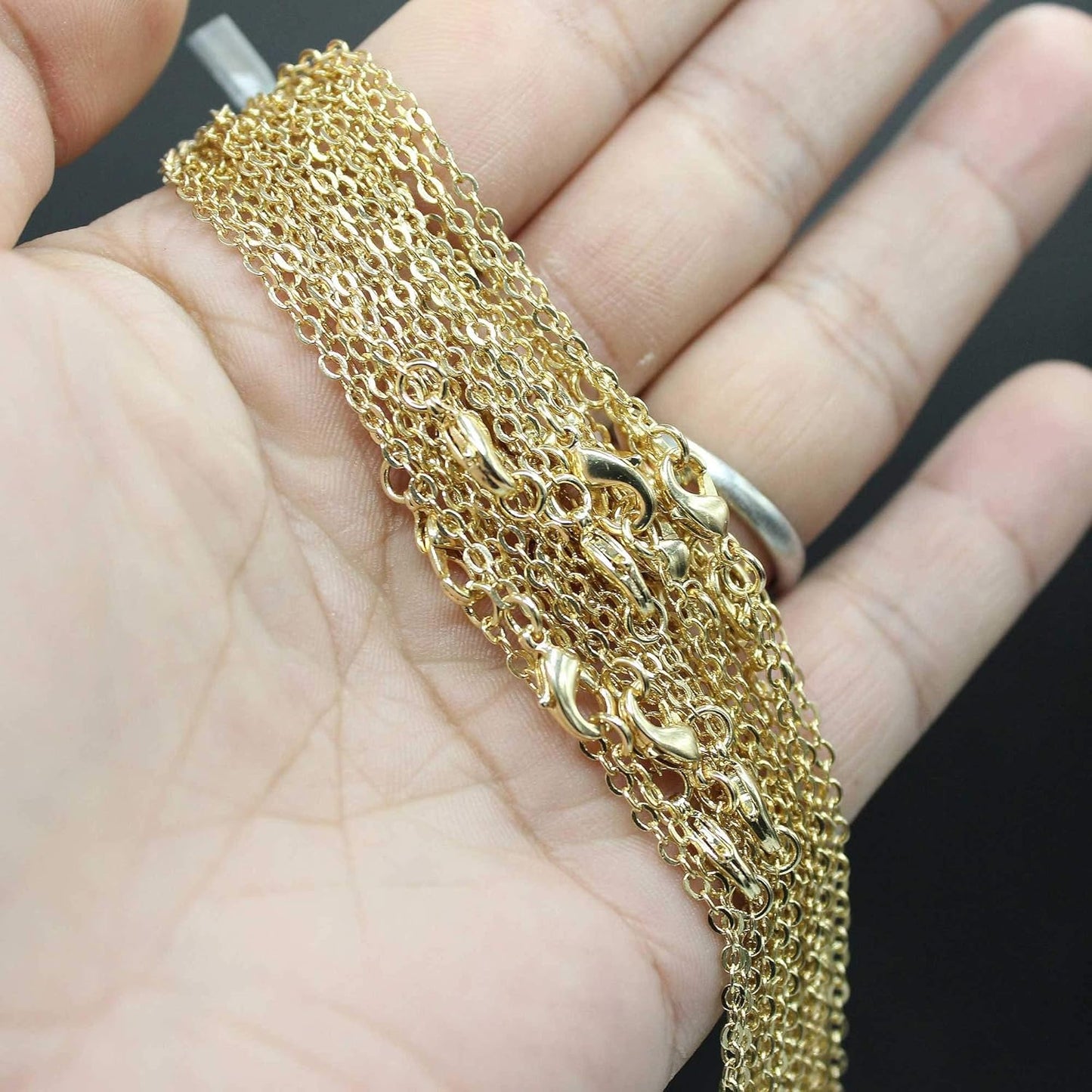 Wholesale 12 PCS Gold Plated Solid Brass Flat Cable Chain Finished Necklace Chains Bulk for Jewelry Making (26 Inch(2 MM))