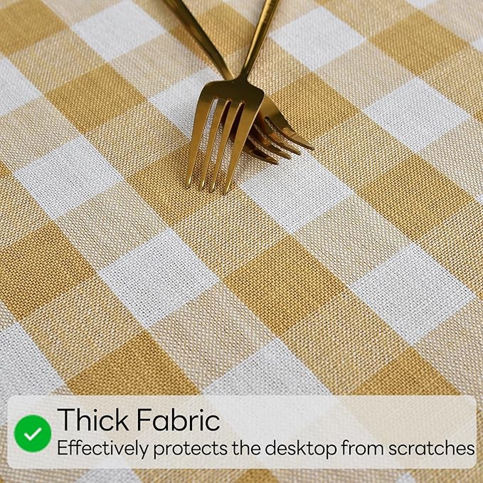 Gingham Table Cloth for Square Tables Yellow Checkered Plaid Tablecloth Heavy Duty Cotton Blend Washable & Wrinkle Table Cover for Outdoor Kitchen Dining Picnic Camping (52x52 Inch)