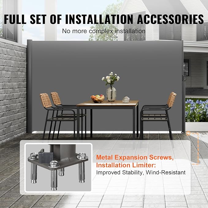 VEVOR Retractable Side Awning, UV 50 71''x118'' Full Aluminum Rust-Proof Outdoor Privacy Screen, 280 g Thicken Folding Room Divider Fence & Wind Screen for Backyard, Balcony, Roof Terraces, Grey