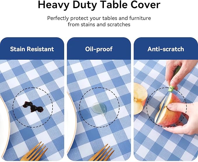 Romanstile Rectangle Vinyl Tablecloth, 100% Waterproof Buffalo Gingham Plastic Table Cloth, Heavy Duty Wipeable Checkered Table Covers for Outdoor, Camping, Picnic, Patio - 54 x 78, Light Blue