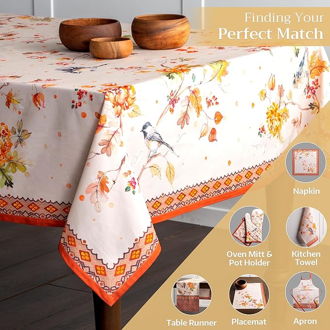 Maison d' Hermine Table Cloth Rectangle Table 100% Cotton 70 x 90 Inches Fall Tablecloth Reusable Everyday Use for Thanksgiving Christmas Decorations Dining Farmhouse Party (Kelim - Prairie)