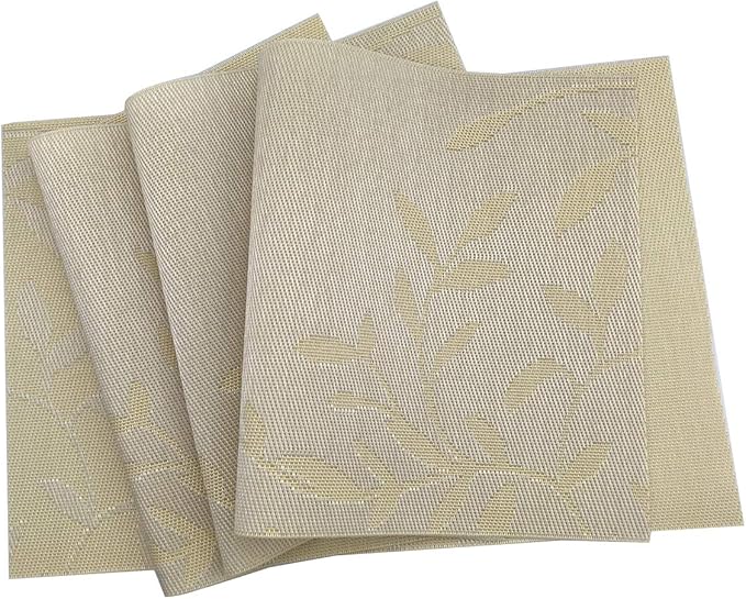 Gugrida Place Mats PVC Set of 6, Table Placemats Set of 6 PVC Washable Woven Vinyl Place Mats Heat Insulation Top Meal Mat Table Mats Natural Color (6 pcs, Yellow Leaves), Large