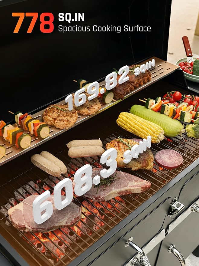 NATURAL EXPRESSIONS Charcoal Grills BBQ grill,36 in Large Smoker Grill with Dual-Zone Lifting Trays,Portable Charcoal Grill with Foldable Side Tables,Large Outdoor Grill for Camping,BBQ,Party,Picnic