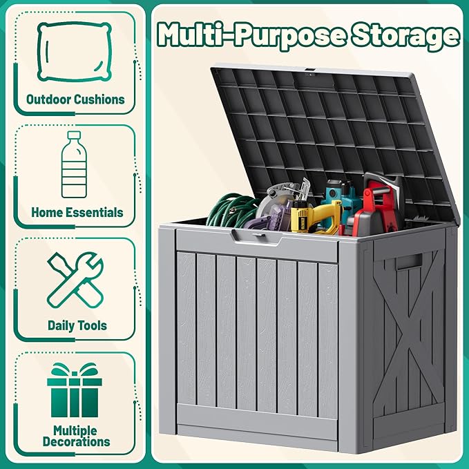 Devoko 40 Gallon Deck Box Outdoor Storage Box Waterproof for Patio, Large Outdoor Storage Bench Lockable for Outside (Gray, 40 Gallon)