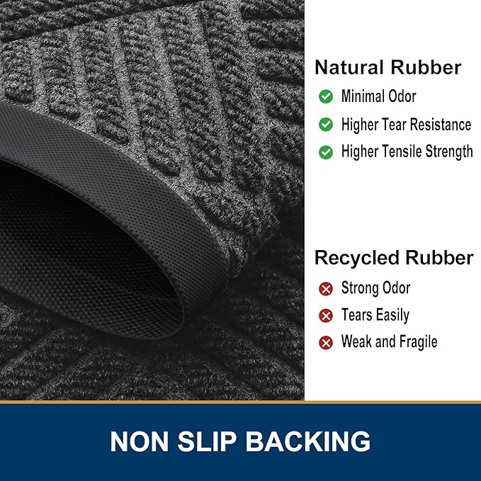 Smiry Front Door Mat Outside Entrance, Heavy Duty Outdoor Indoor Natural Rubber Doormat, Non Slip, Trap Dirt and Moisture, Easy Clean, Low Profile Patio Porch Entryway Mat, 35x23, Light Grey