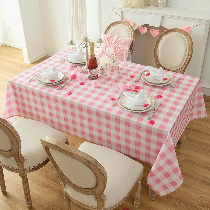 Classic Gingham Plaid Tablecloth Fabric - Rectangular 58x102 Inch Water Resistant Checked Table Cloth for Indoor/Outdoor Use - Table Cover for Kitchen, Picnics, Gardens, and Parties