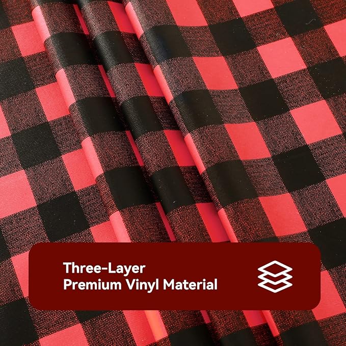 Romanstile Square Vinyl Tablecloth, 100% Waterproof Buffalo Gingham Plastic Table Cloth, Heavy Duty Wipeable Checkered Table Covers for Outdoor, Camping, Picnic, Patio - 54 x 54, Black and Red