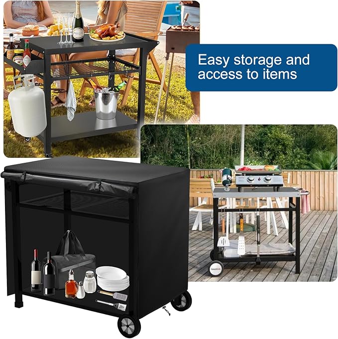 Outdoor Dining Cart Cover,Outdoor Prep Table Cover with Split Zipper,40"x24"x32" Waterproof,for Royal Gourmet Double-Shelf Dining Cart Table