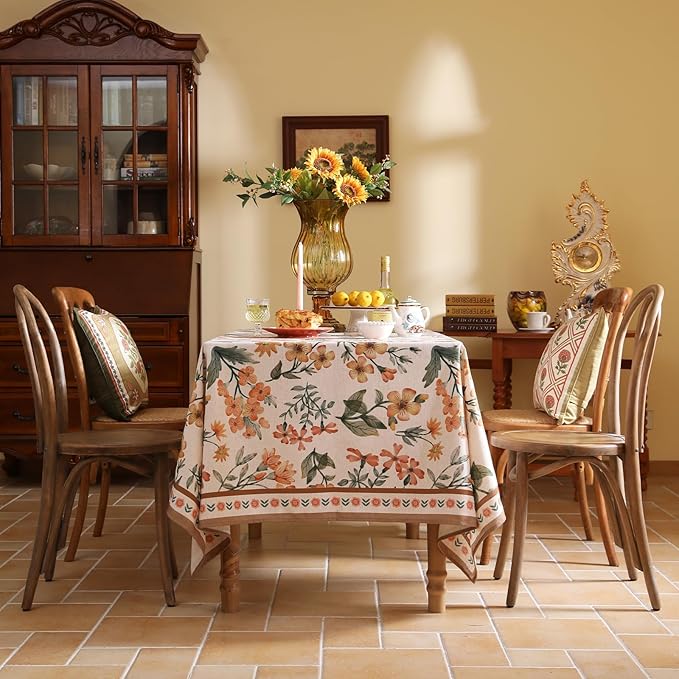 Designer Vintage Linen Long Rectangle Tablecloth,William Morris Block Print Soft and Durable Table Cloth,Decor Table Cover for Kitchen,Dining,Thanksgiving,Christmas,63"*102"-Athea